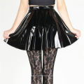 Sexy Diablo Girl Street Fashion Dark Black Leather Pleated Short Sexy Skirt